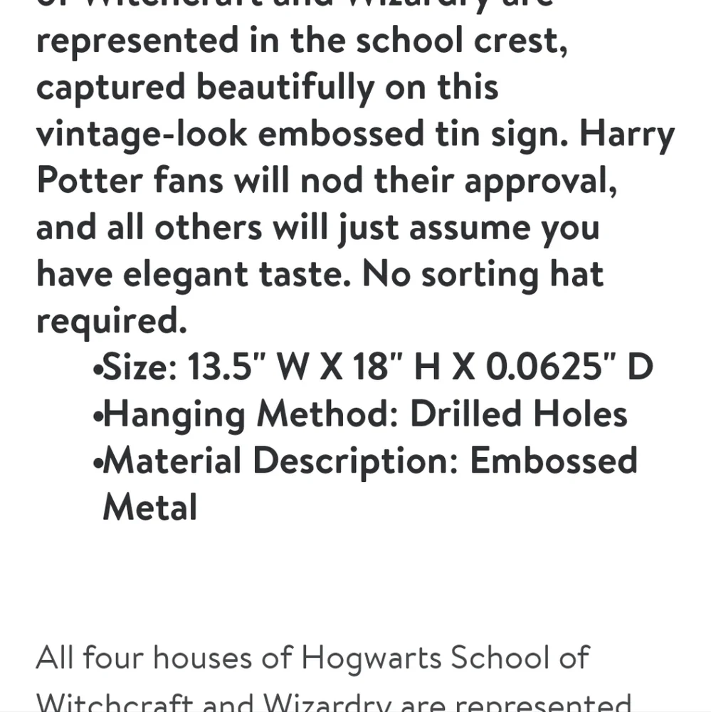 Metal Harry Potter Hogwarts Crest Wall Sign